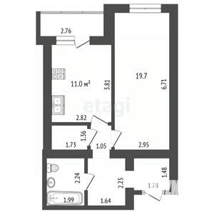 1-к квартира, вторичка, 45м2, 11/12 этаж