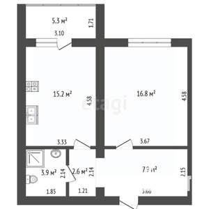 1-к квартира, вторичка, 46м2, 3/12 этаж