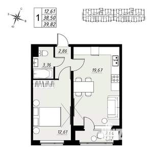 1-к квартира, вторичка, 40м2, 8/9 этаж