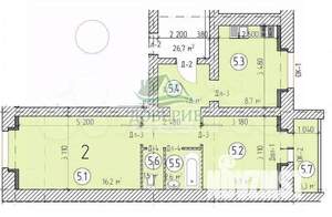 2-к квартира, сданный дом, 50м2, 1/9 этаж