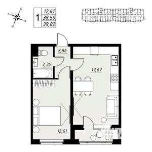 1-к квартира, вторичка, 40м2, 5/9 этаж