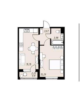 1-к квартира, вторичка, 40м2, 1/9 этаж