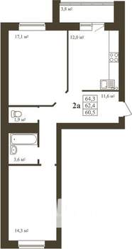 2-к квартира, строящийся дом, 64м2, 6/9 этаж