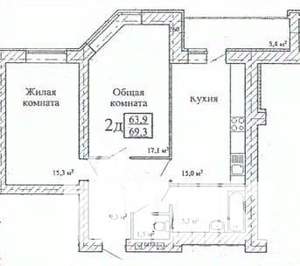 2-к квартира, вторичка, 69м2, 13/16 этаж