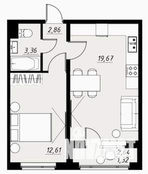 1-к квартира, вторичка, 40м2, 6/9 этаж