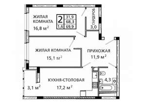 2-к квартира, вторичка, 70м2, 6/24 этаж