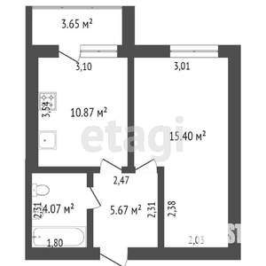 1-к квартира, вторичка, 37м2, 3/9 этаж