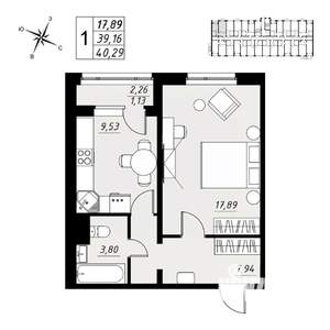 1-к квартира, вторичка, 40м2, 1/9 этаж