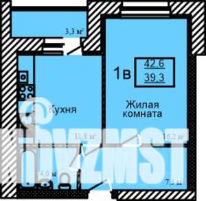 1-к квартира, строящийся дом, 43м2, 5/9 этаж