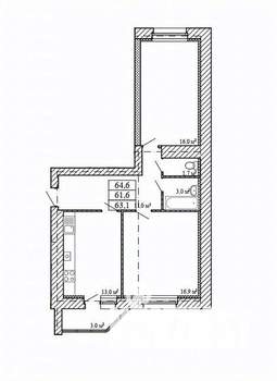 2-к квартира, строящийся дом, 65м2, 4/9 этаж