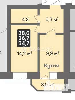 1-к квартира, строящийся дом, 39м2, 2/9 этаж