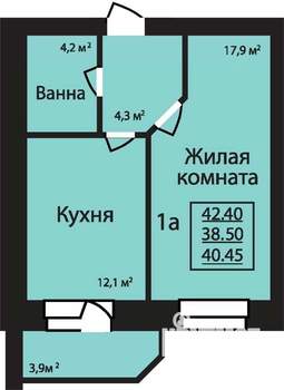 1-к квартира, строящийся дом, 40м2, 8/9 этаж
