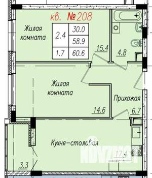 2-к квартира, вторичка, 61м2, 1/24 этаж