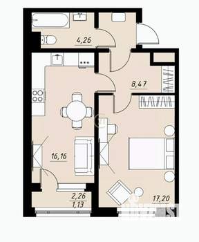 1-к квартира, вторичка, 47м2, 2/9 этаж