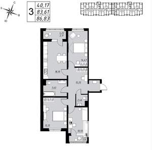 3-к квартира, вторичка, 87м2, 5/9 этаж