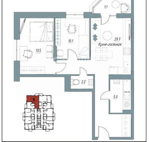 2-к квартира, вторичка, 62м2, 7/9 этаж