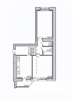 2-к квартира, строящийся дом, 65м2, 3/9 этаж