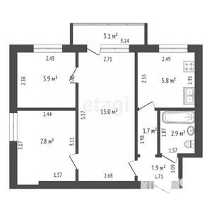 3-к квартира, вторичка, 41м2, 2/5 этаж