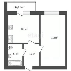 1-к квартира, вторичка, 40м2, 1/6 этаж