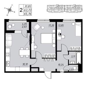 2-к квартира, вторичка, 66м2, 8/9 этаж