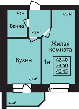 1-к квартира, строящийся дом, 40м2, 5/9 этаж