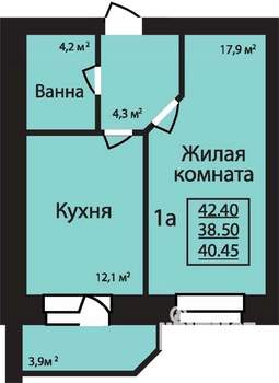 1-к квартира, строящийся дом, 40м2, 4/9 этаж