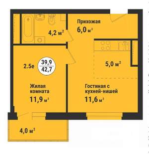 2-к квартира, вторичка, 43м2, 6/18 этаж