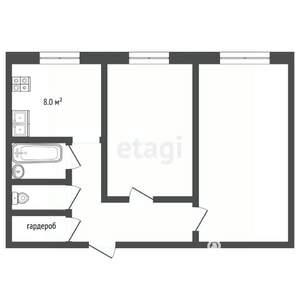 2-к квартира, вторичка, 44м2, 1/5 этаж