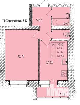 1-к квартира, вторичка, 45м2, 6/9 этаж