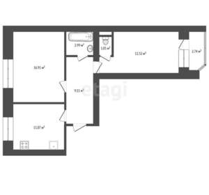 2-к квартира, вторичка, 53м2, 9/10 этаж