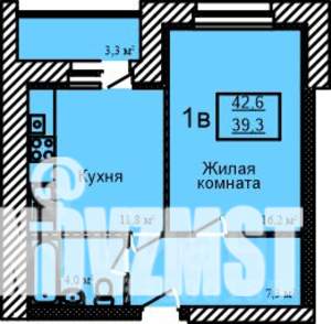 1-к квартира, строящийся дом, 43м2, 4/9 этаж