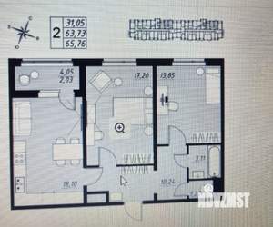 2-к квартира, вторичка, 66м2, 3/9 этаж