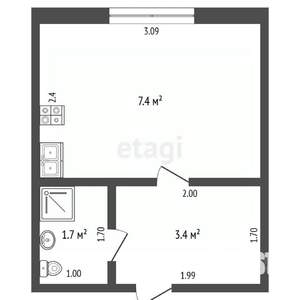 1-к квартира, вторичка, 13м2, 1/4 этаж