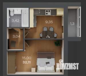1-к квартира, вторичка, 32м2, 3/5 этаж