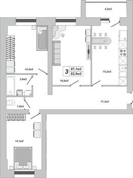3-к квартира, вторичка, 87м2, 6/16 этаж