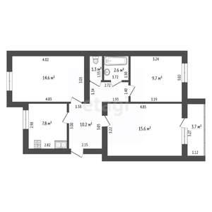 3-к квартира, вторичка, 62м2, 2/5 этаж
