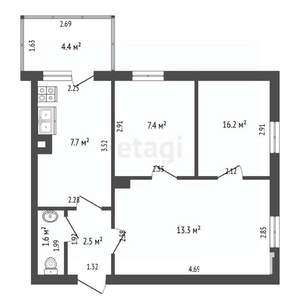 3-к квартира, вторичка, 39м2, 2/2 этаж