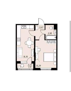 1-к квартира, вторичка, 40м2, 2/9 этаж