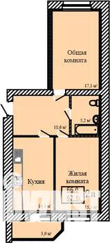 2-к квартира, строящийся дом, 66м2, 4/9 этаж