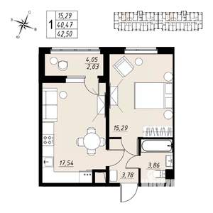 1-к квартира, вторичка, 43м2, 7/9 этаж