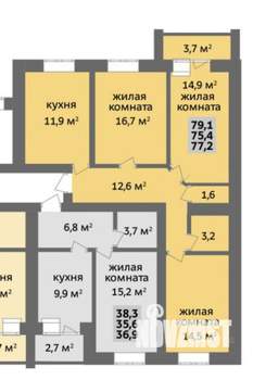 3-к квартира, вторичка, 79м2, 2/9 этаж