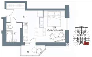1-к квартира, вторичка, 33м2, 4/9 этаж