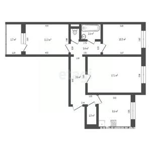 3-к квартира, вторичка, 63м2, 5/9 этаж