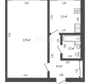 1-к квартира, вторичка, 30м2, 5/5 этаж