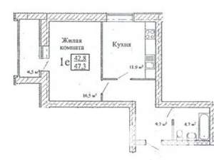 1-к квартира, сданный дом, 41м2, 16/16 этаж