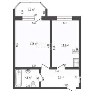 1-к квартира, вторичка, 43м2, 3/9 этаж