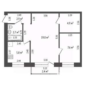 2-к квартира, вторичка, 43м2, 5/5 этаж