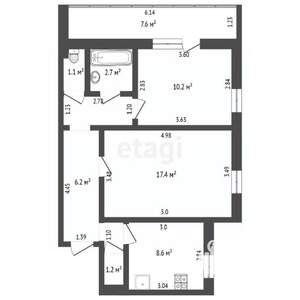 2-к квартира, вторичка, 53м2, 1/9 этаж