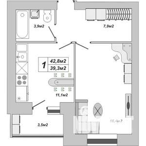 1-к квартира, вторичка, 43м2, 6/16 этаж