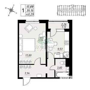 1-к квартира, вторичка, 40м2, 2/9 этаж
